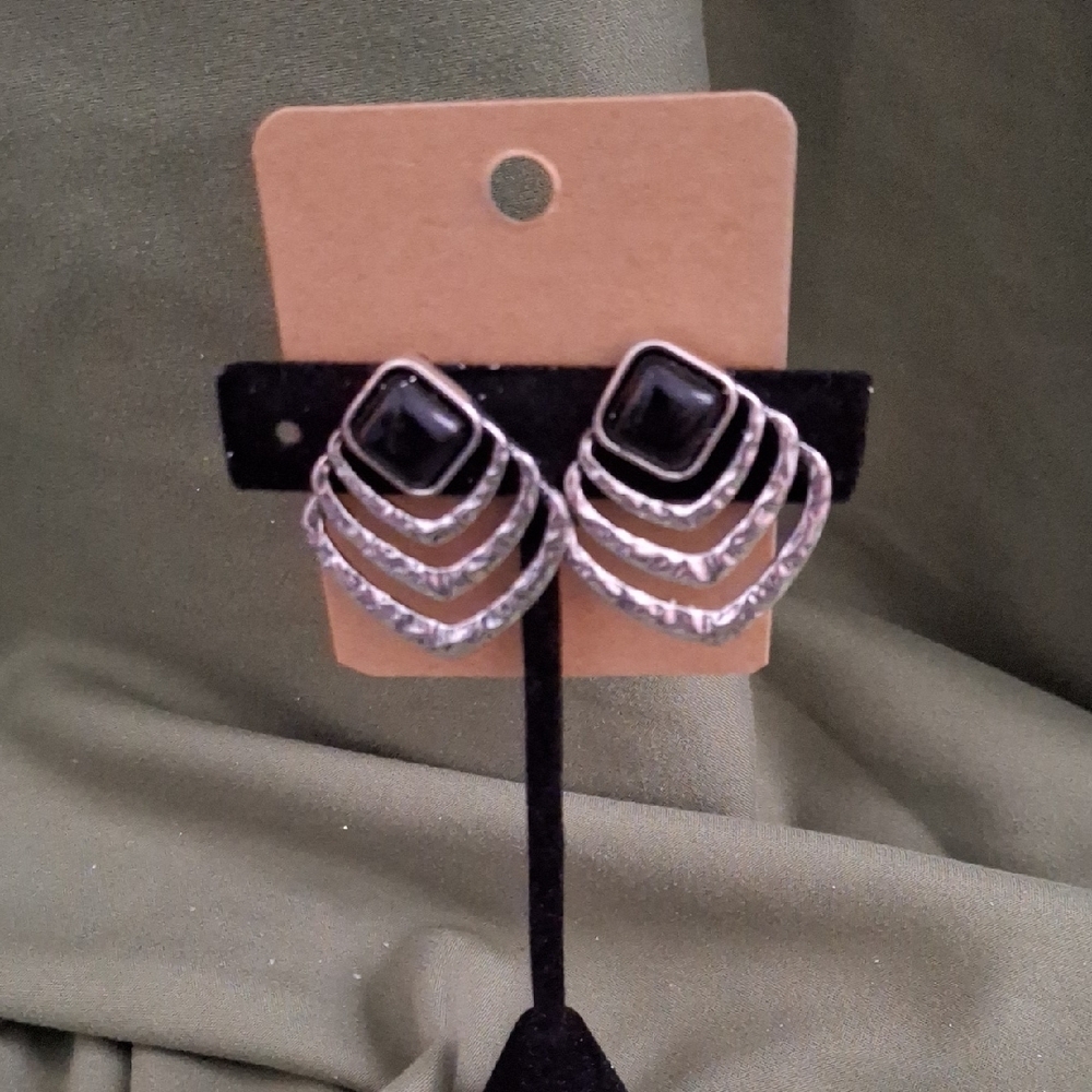 Paparazzi Silver and Black Geometric Earrings